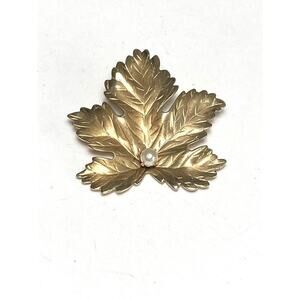Winard 1/20 12k Gold Filled Brooch Pin Pearl Leaf Estate Vintage